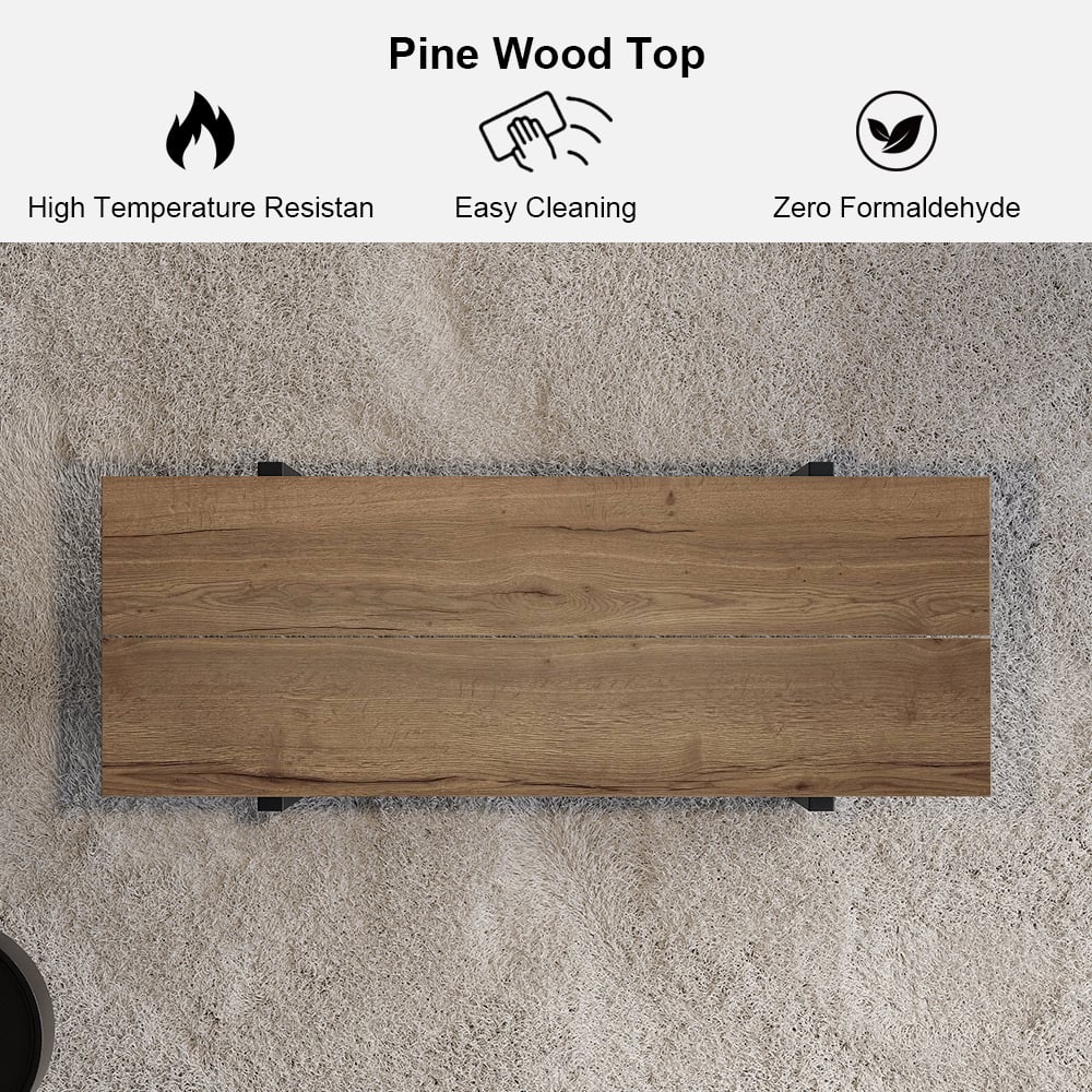 1000mm Rustic Small Coffee Table Narrow Rectangular Cocktail Table Pine Wood Top - 