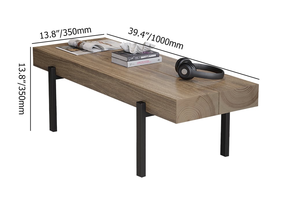 1000mm Rustic Small Coffee Table Narrow Rectangular Cocktail Table Pine Wood Top - 