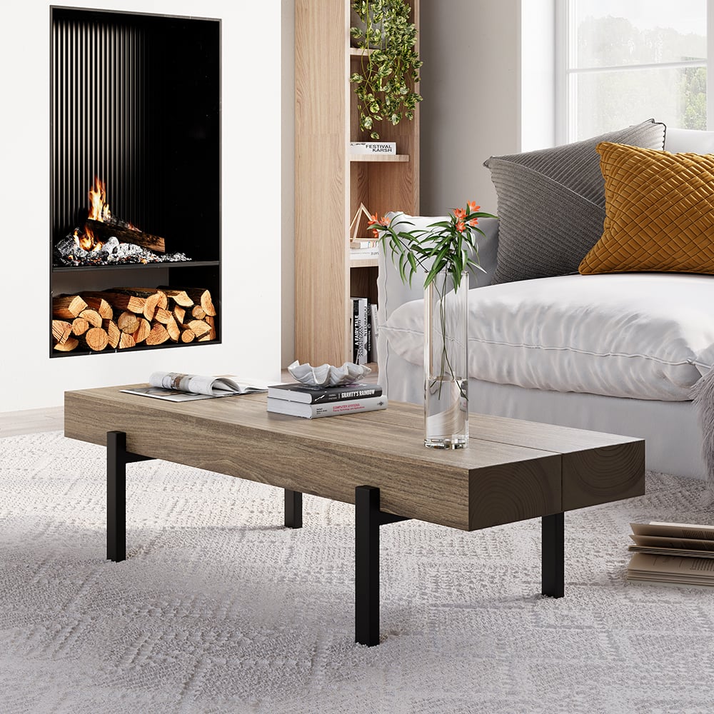 1000mm Rustic Small Coffee Table Narrow Rectangular Cocktail Table Pine Wood Top - Homary