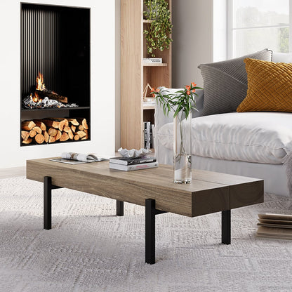 1000mm Rustic Small Coffee Table Narrow Rectangular Cocktail Table Pine Wood Top - Homary