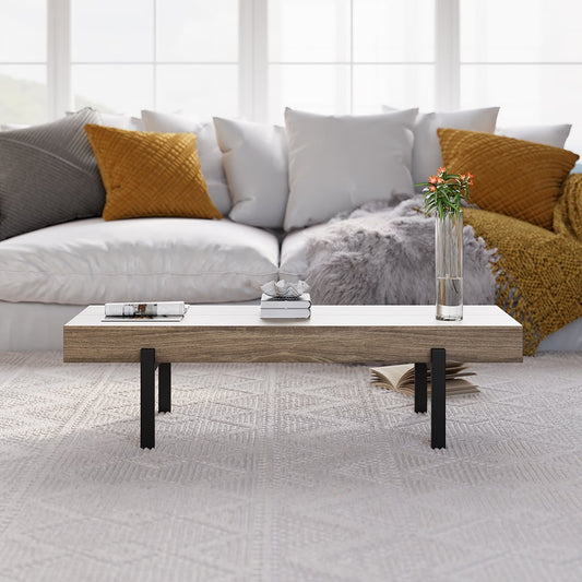 1000mm Rustic Small Coffee Table Narrow Rectangular Cocktail Table Pine Wood Top - Homary