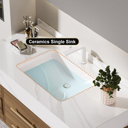 1000mm Walnut Floating Bathroom Vanity Set Stone Top Wall Mounted Bathroom Cabinet - 