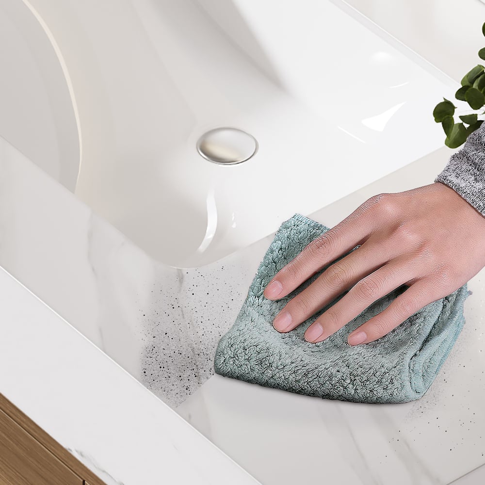 1000mm Walnut Floating Bathroom Vanity Set Stone Top Wall Mounted Bathroom Cabinet - 