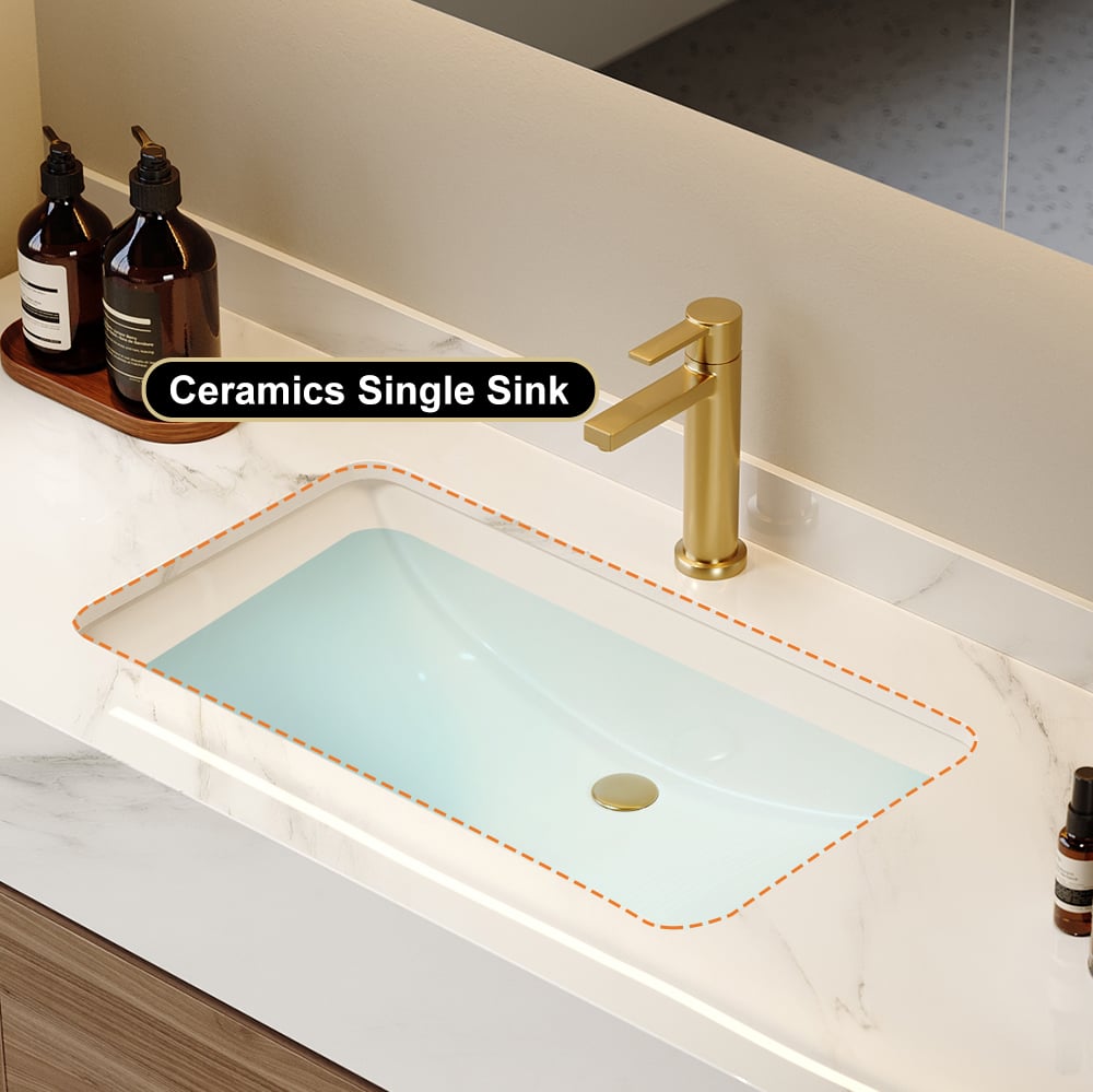 1000mm Walnut Floating Bathroom Vanity Set Stone Top Wall Mounted Bathroom Cabinet - 