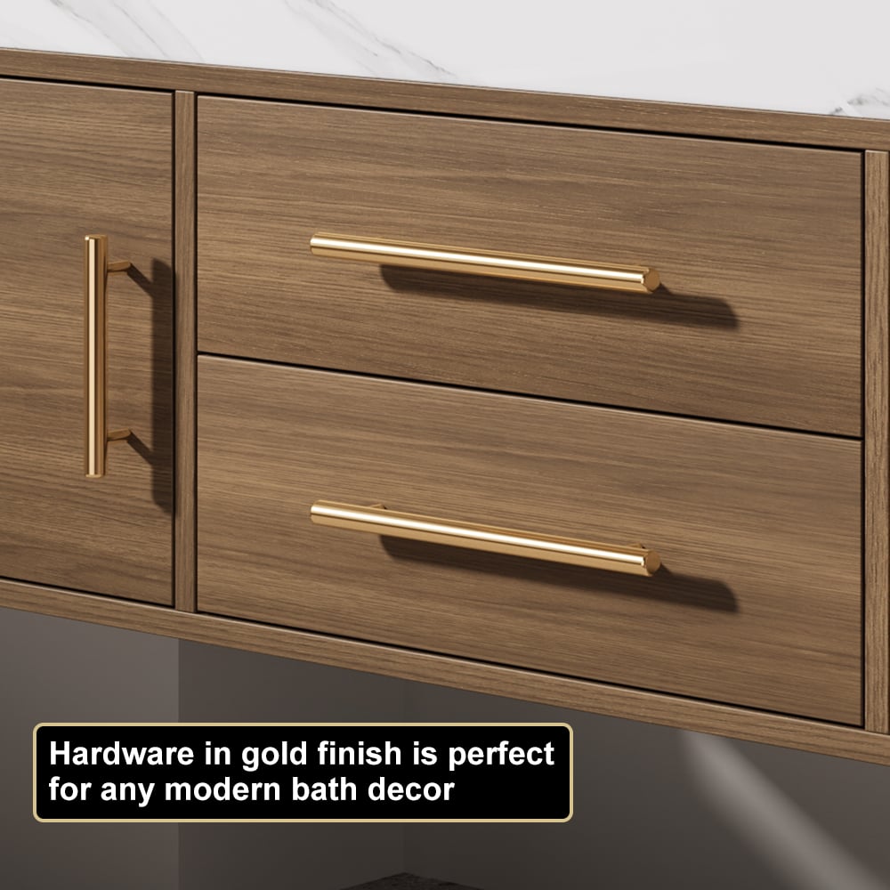 1000mm Walnut Floating Bathroom Vanity Set Stone Top Wall Mounted Bathroom Cabinet - 