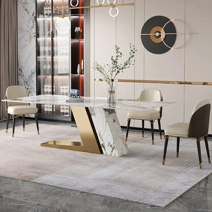 Luxotic 1800mm Modern Stone Top Dining Table with 6 Chairs in Gold