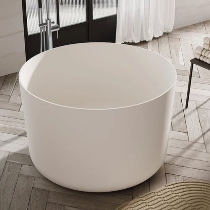 1050mm Freestanding Japanese Soaking Tub Matte White Round Stone Resin Tub - 