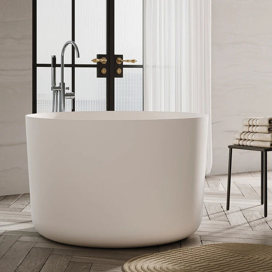 1050mm Freestanding Japanese Soaking Tub Matte White Round Stone Resin Tub - 