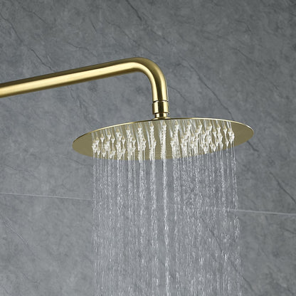 10" Modern Luxury Exposed Shower Fixture Thermostatic Rainfall Shower Head Brushed Gold - 