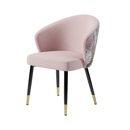 Pink Upholstered Velvet Dining Chair Modern Arm Chair in Gold & Black