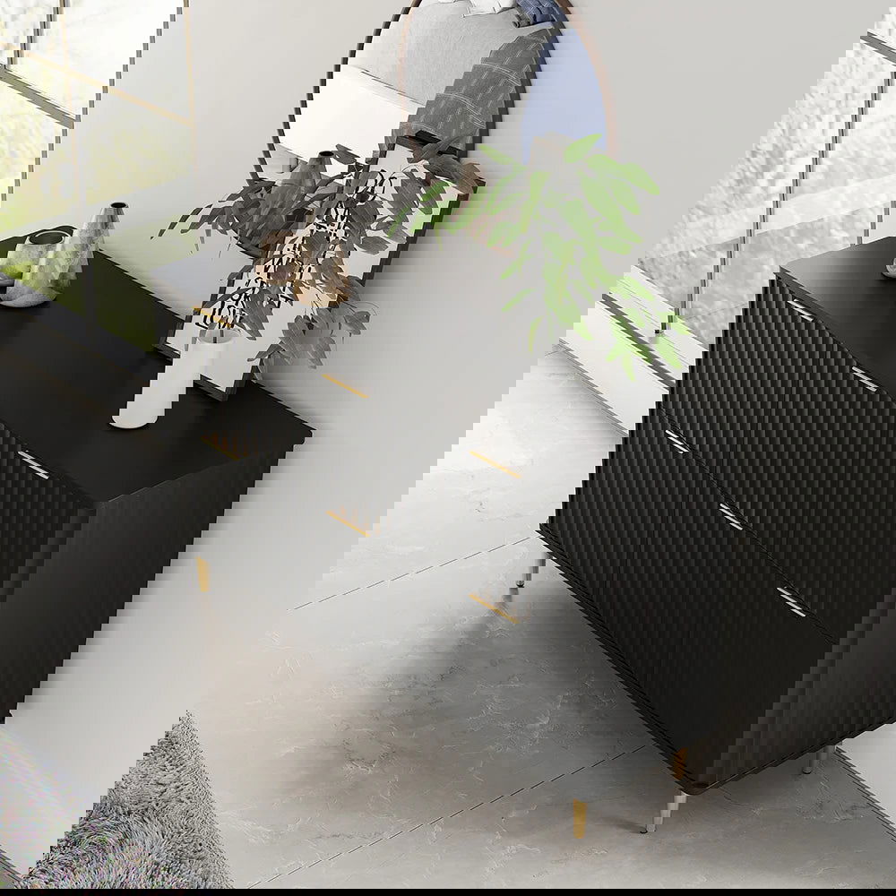 1200mmW Modern 6-Drawer Black Fluted Dresser Chest wtih Storage for Bedroom - 