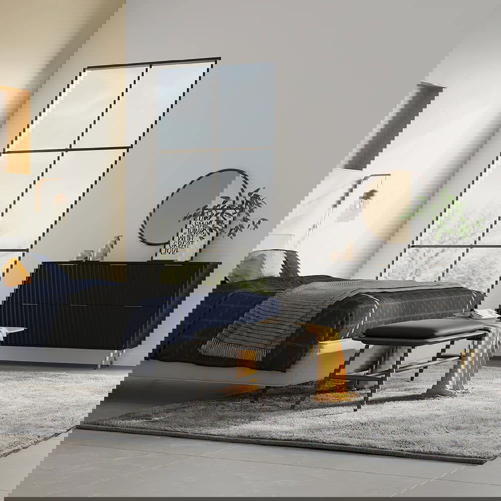 1200mmW Modern 6-Drawer Black Fluted Dresser Chest wtih Storage for Bedroom - 