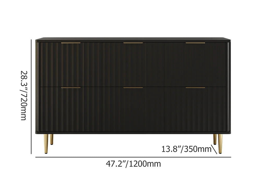 1200mmW Modern 6-Drawer Black Fluted Dresser Chest wtih Storage for Bedroom - 
