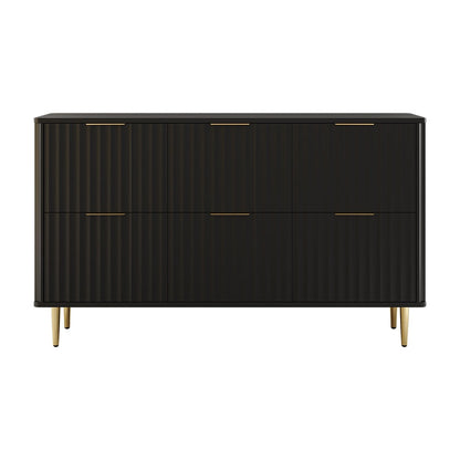 1200mmW Modern 6-Drawer Black Fluted Dresser Chest wtih Storage for Bedroom - 
