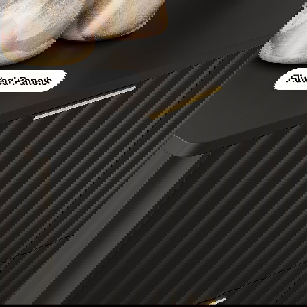 1200mmW Modern 6-Drawer Black Fluted Dresser Chest wtih Storage for Bedroom - 