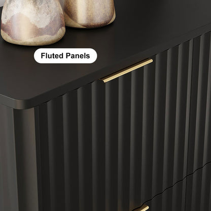 1200mmW Modern 6-Drawer Black Fluted Dresser Chest wtih Storage for Bedroom - 