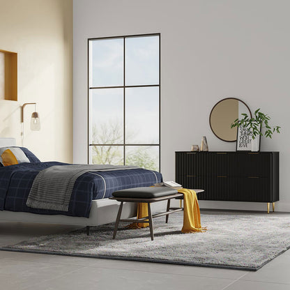 1200mmW Modern 6-Drawer Black Fluted Dresser Chest wtih Storage for Bedroom - 