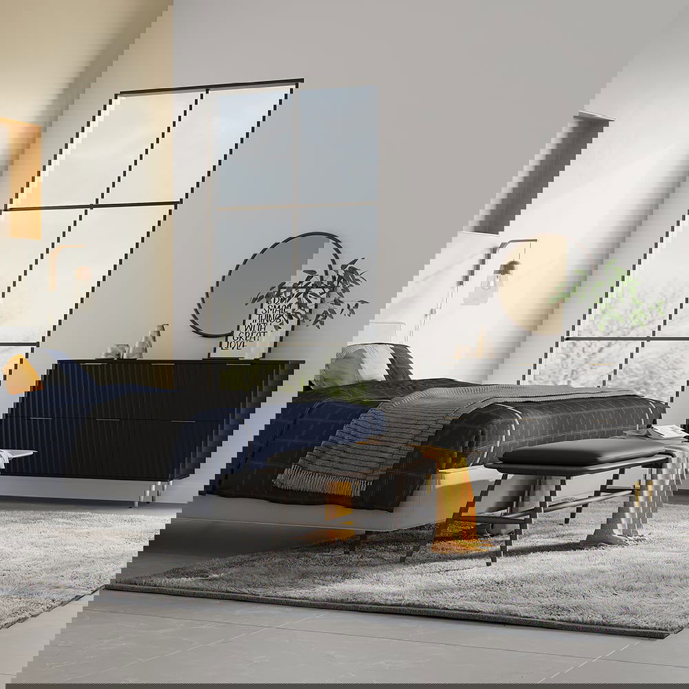 1200mmW Modern 6-Drawer Black Fluted Dresser Chest wtih Storage for Bedroom - 