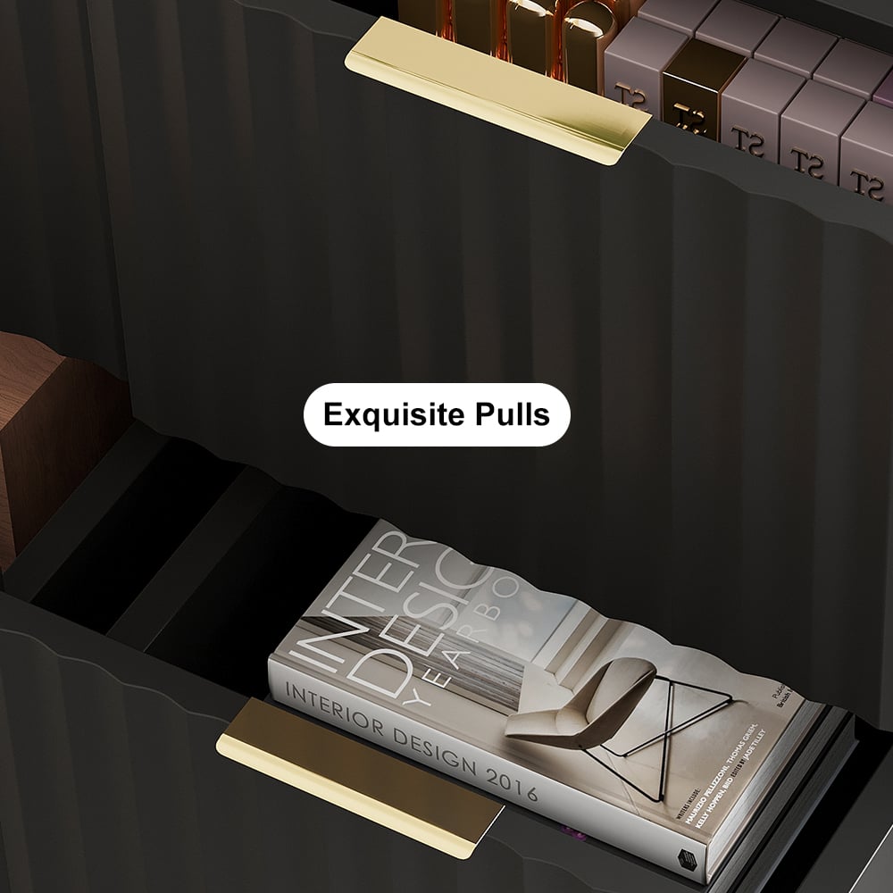 1200mmW Modern 6-Drawer Black Fluted Dresser Chest wtih Storage for Bedroom - 