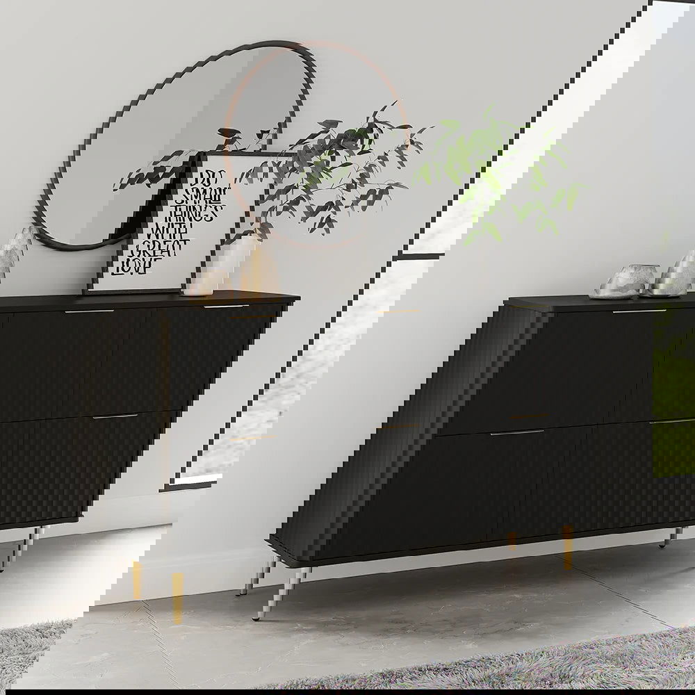 1200mmW Modern 6-Drawer Black Fluted Dresser Chest wtih Storage for Bedroom - Homary