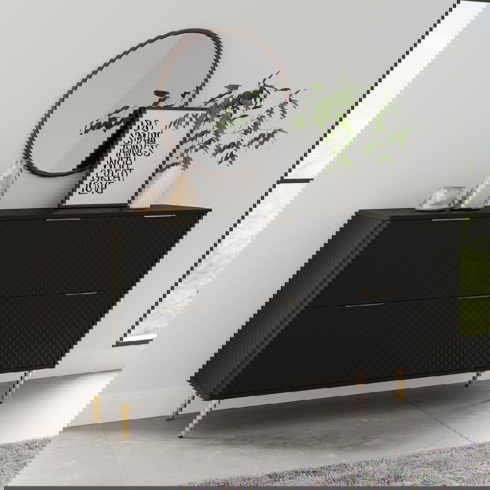 1200mmW Modern 6-Drawer Black Fluted Dresser Chest wtih Storage for Bedroom - Homary