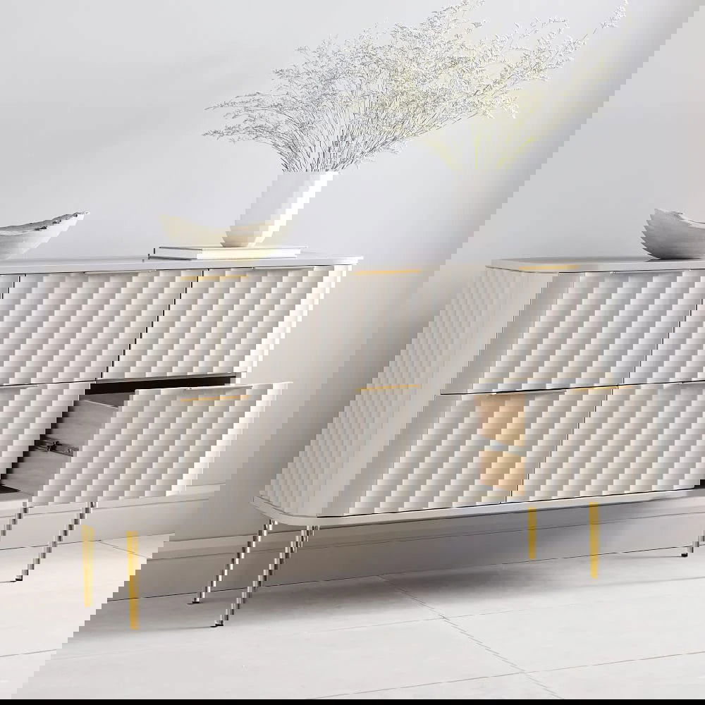 1200mmW Modern 6-Drawer White Bedroom Dresser for Storage in Gold - 