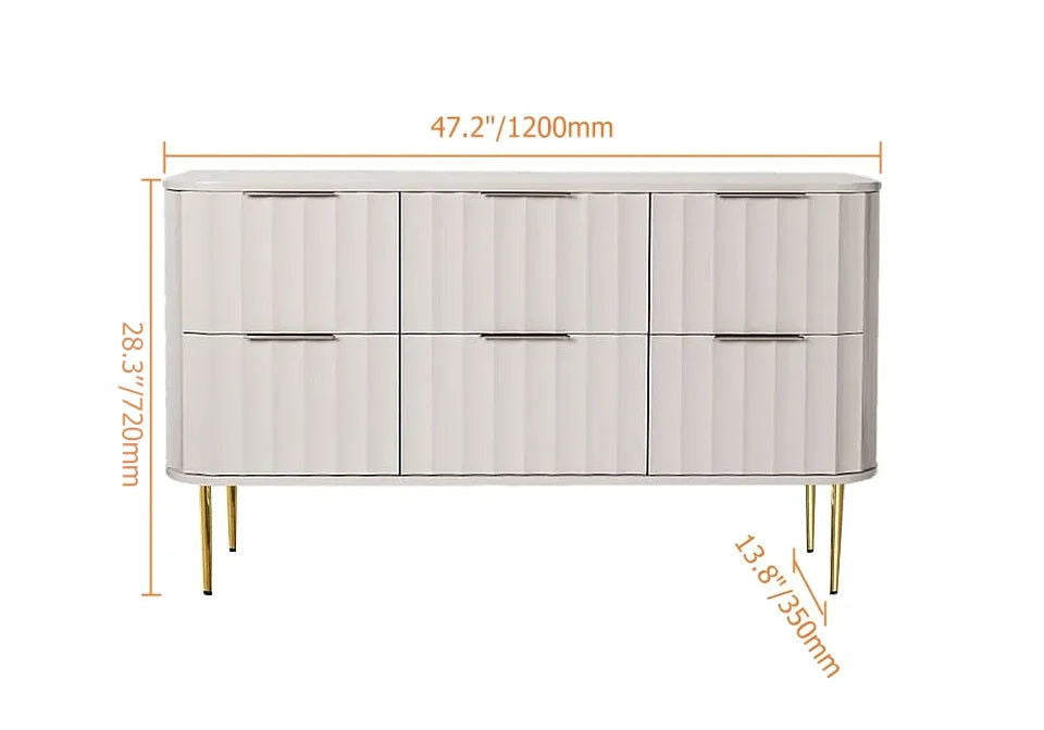 1200mmW Modern 6-Drawer White Bedroom Dresser for Storage in Gold - 