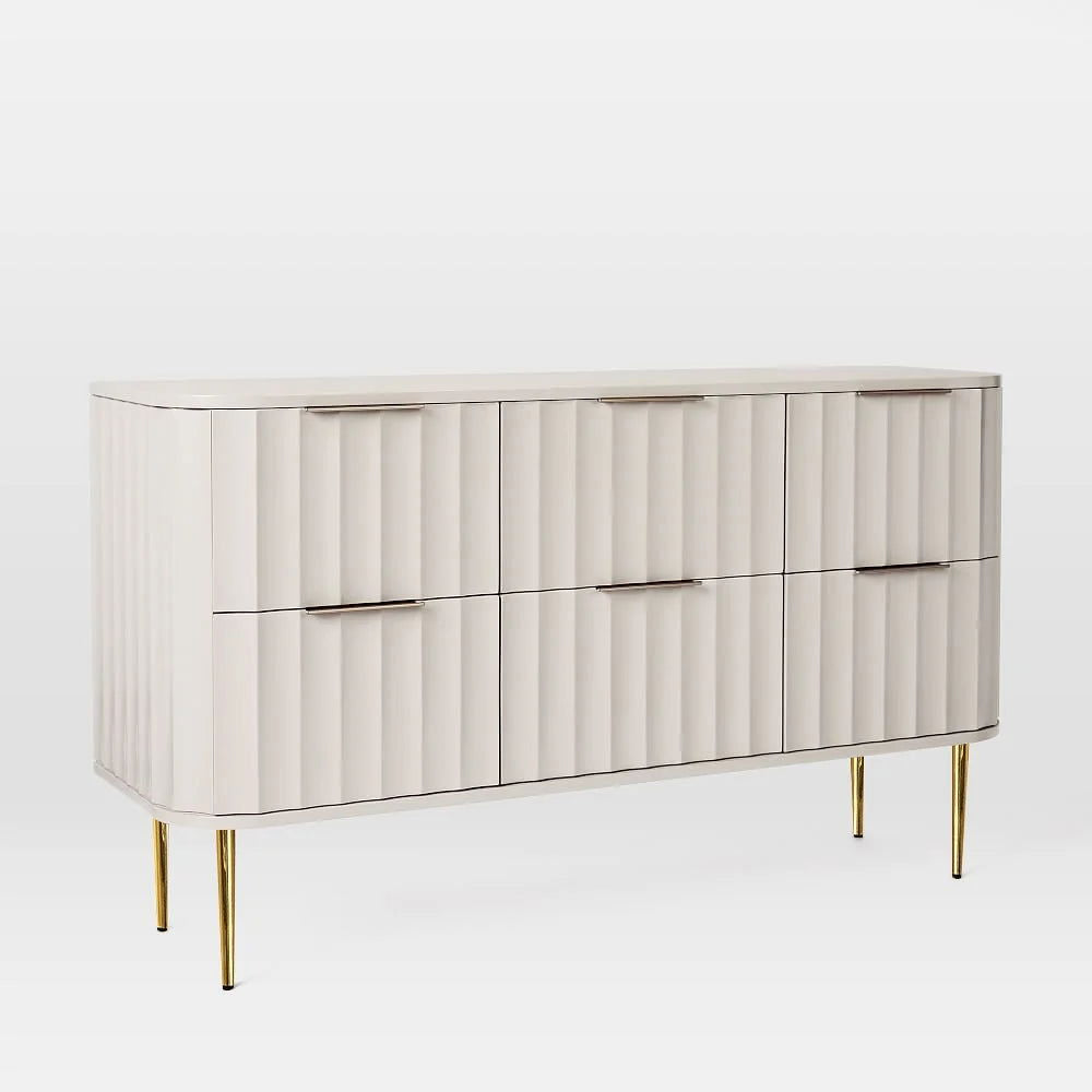 1200mmW Modern 6-Drawer White Bedroom Dresser for Storage in Gold - 