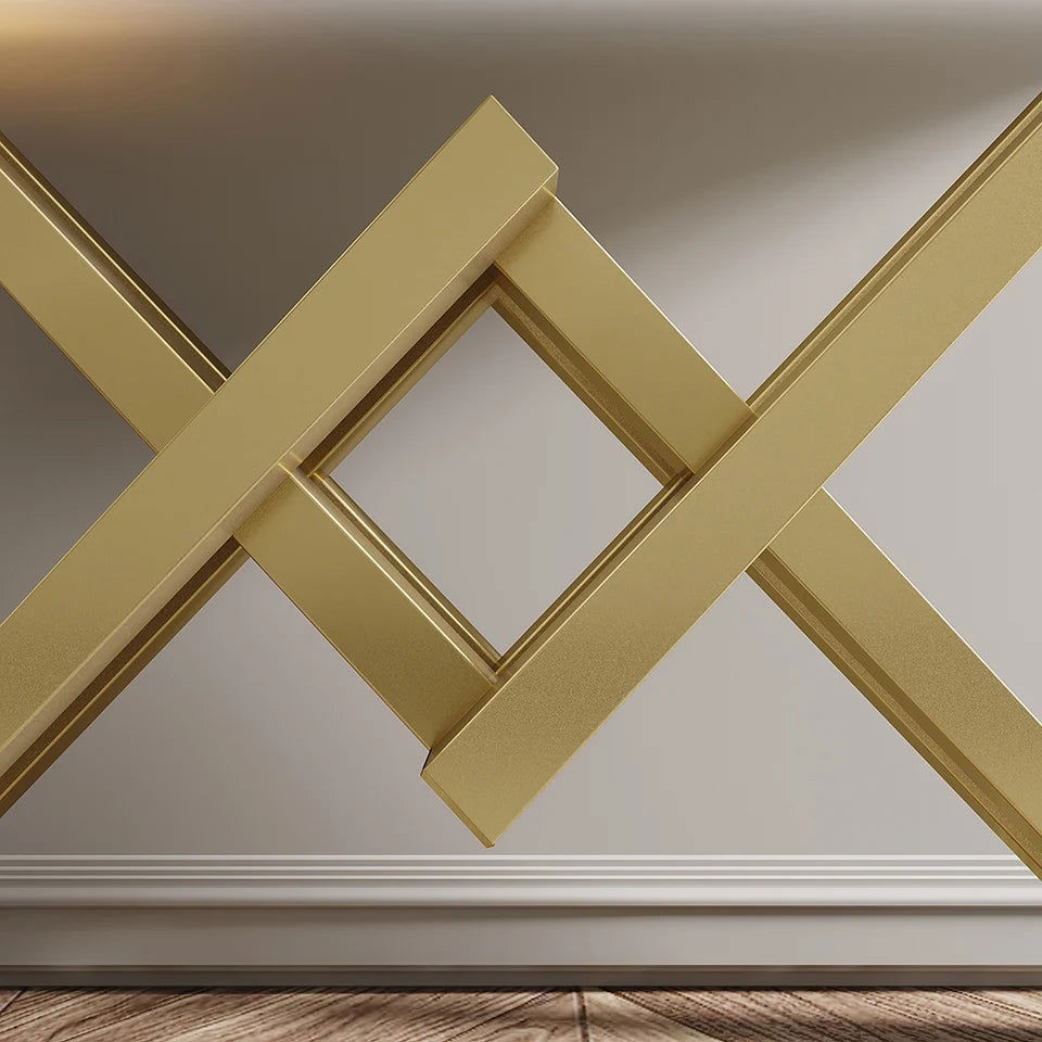 1200mm Black & Gold Narrow Sofa Console Table Hallway Table with Trestle Metal Base - 