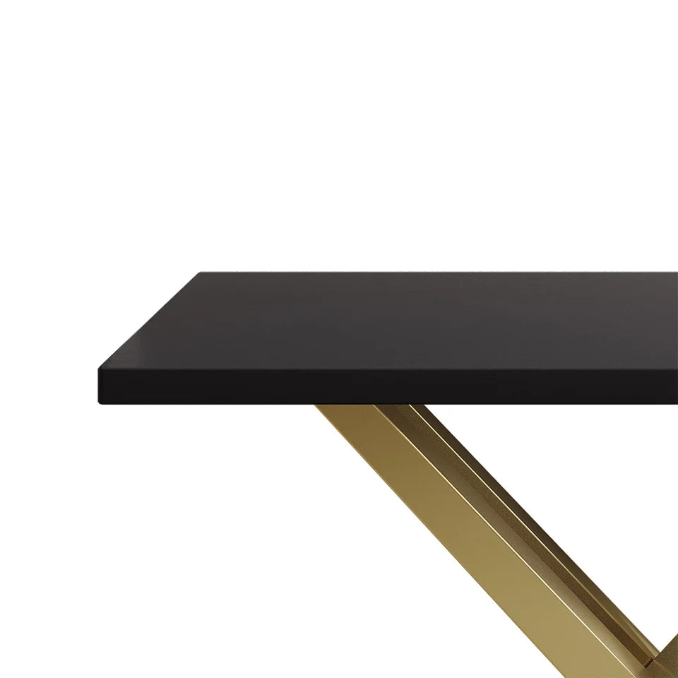 1200mm Black & Gold Narrow Sofa Console Table Hallway Table with Trestle Metal Base - 