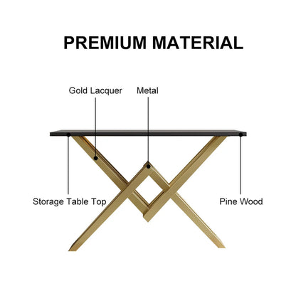 1200mm Black & Gold Narrow Sofa Console Table Hallway Table with Trestle Metal Base - 