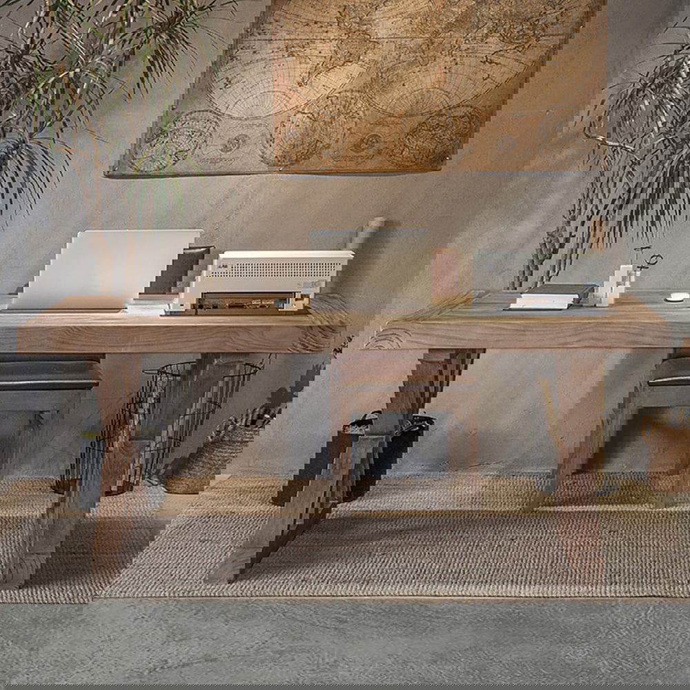 1200mm Farmhouse Wooden Office Desk in Natural with Trestle Rectangular Writing Desk - 