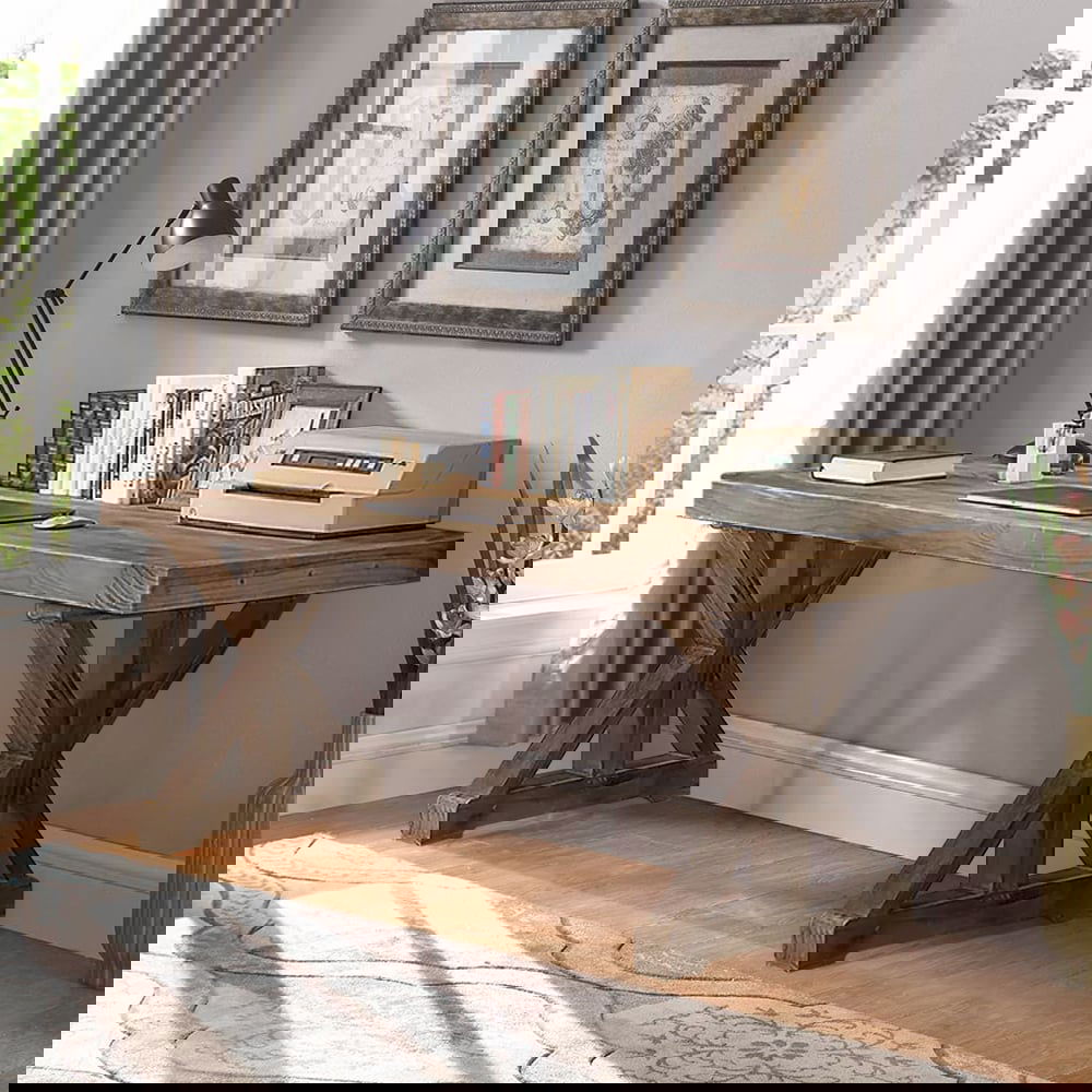 1200mm Farmhouse Wooden Office Desk in Natural with Trestle Rectangular Writing Desk - 