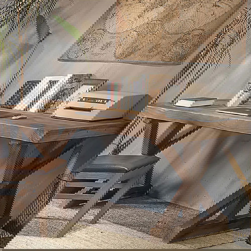 1200mm Farmhouse Wooden Office Desk in Natural with Trestle Rectangular Writing Desk - 