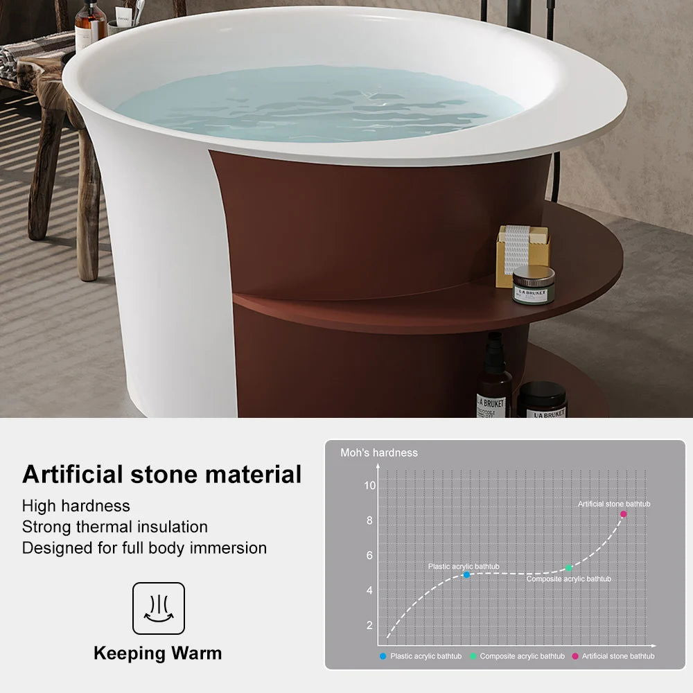 1200mm Freestanding Japanese Soaking Bathtub with Storage Shelving Stone Resin - 