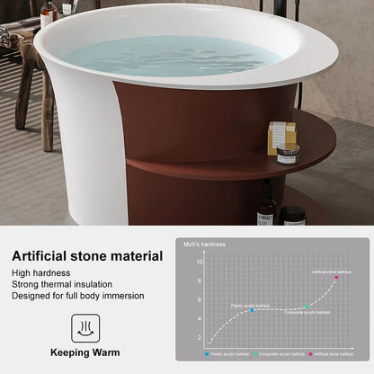 1200mm Freestanding Japanese Soaking Bathtub with Storage Shelving Stone Resin - 