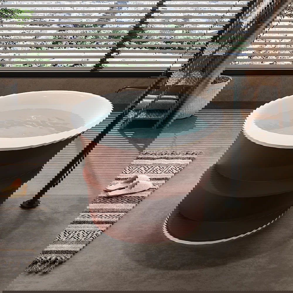 1200mm Freestanding Japanese Soaking Bathtub with Storage Shelving Stone Resin - 