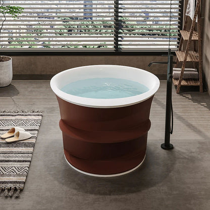 1200mm Freestanding Japanese Soaking Bathtub with Storage Shelving Stone Resin - 