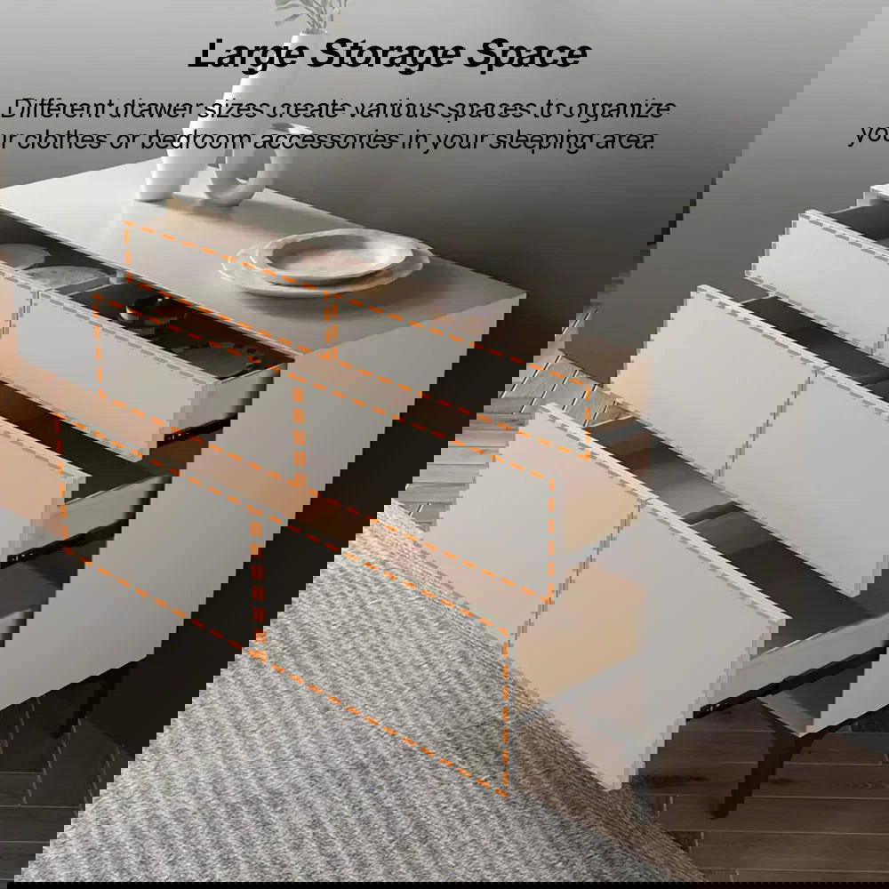 1200mm Minimalist Off White Dresser Accent 6-Drawer Cabinet - 