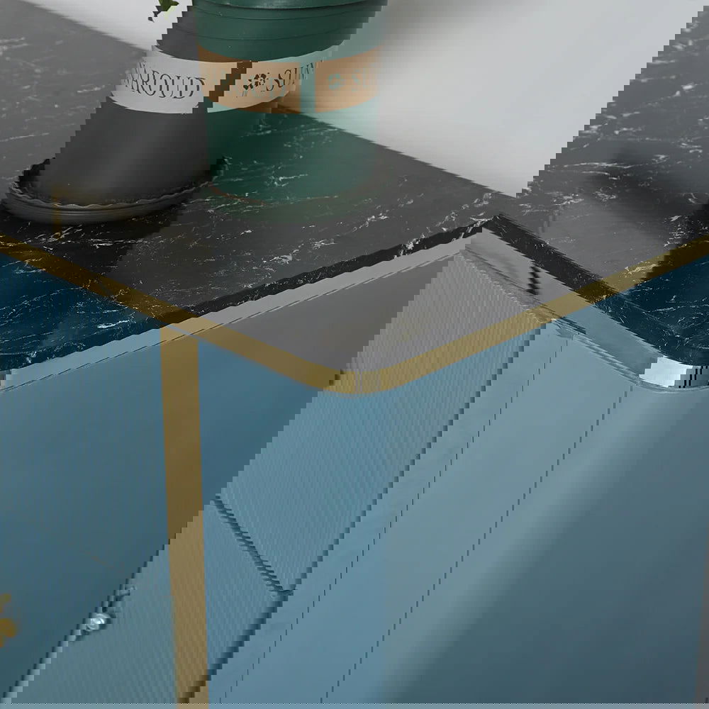 1200mm Modern Blue Dresser Faux Marble Top Cabinet with 6 Drawers in Gold - 