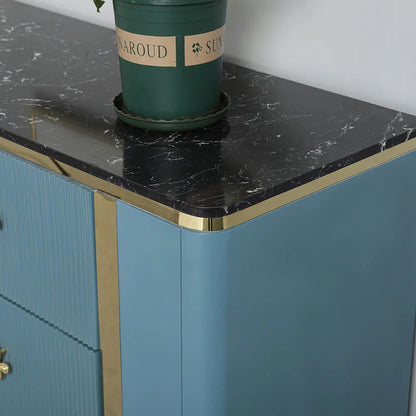 1200mm Modern Blue Dresser Faux Marble Top Cabinet with 6 Drawers in Gold - 