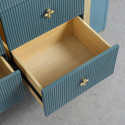 1200mm Modern Blue Dresser Faux Marble Top Cabinet with 6 Drawers in Gold - 