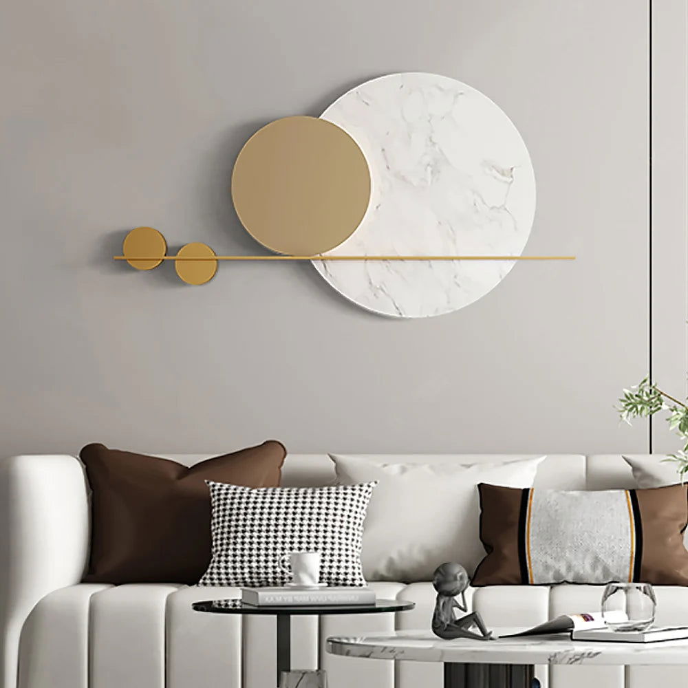 1200mm Modern Geometric Wall Decor Round Metal Wall Art in Gold & White for Living Room - 