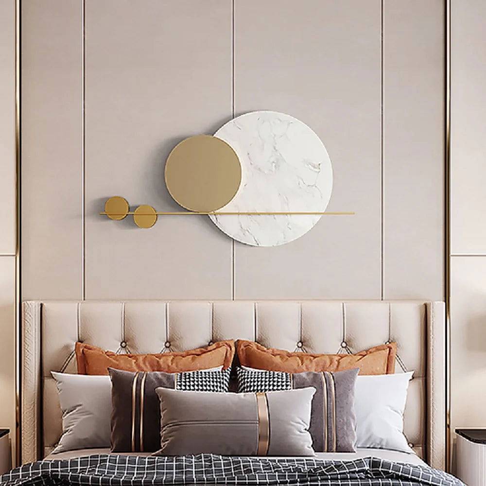 1200mm Modern Geometric Wall Decor Round Metal Wall Art in Gold & White for Living Room - 