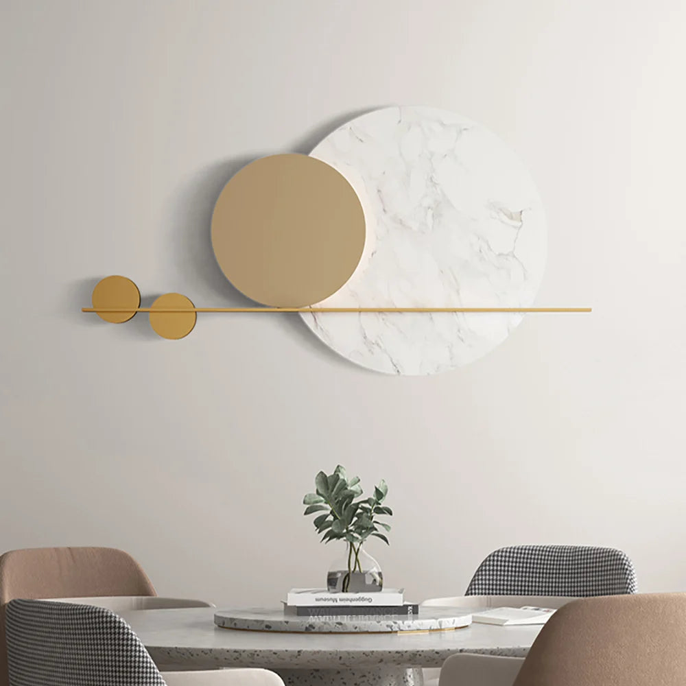 1200mm Modern Geometric Wall Decor Round Metal Wall Art in Gold & White for Living Room - 