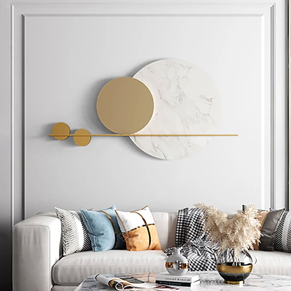 1200mm Modern Geometric Wall Decor Round Metal Wall Art in Gold & White for Living Room - 