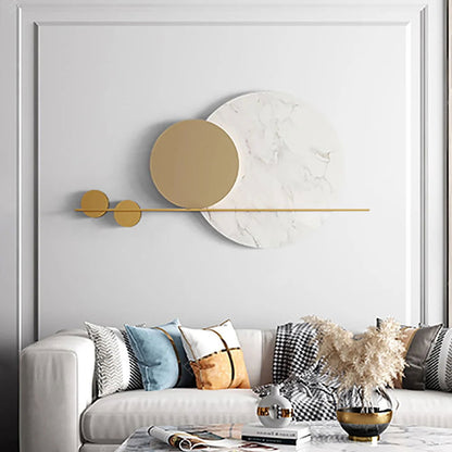 1200mm Modern Geometric Wall Decor Round Metal Wall Art in Gold & White for Living Room - 