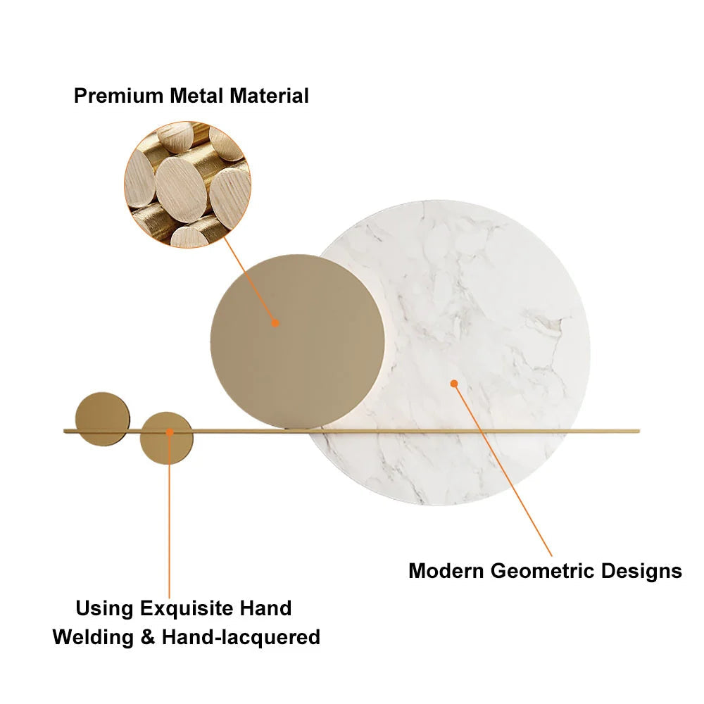 1200mm Modern Geometric Wall Decor Round Metal Wall Art in Gold & White for Living Room - 