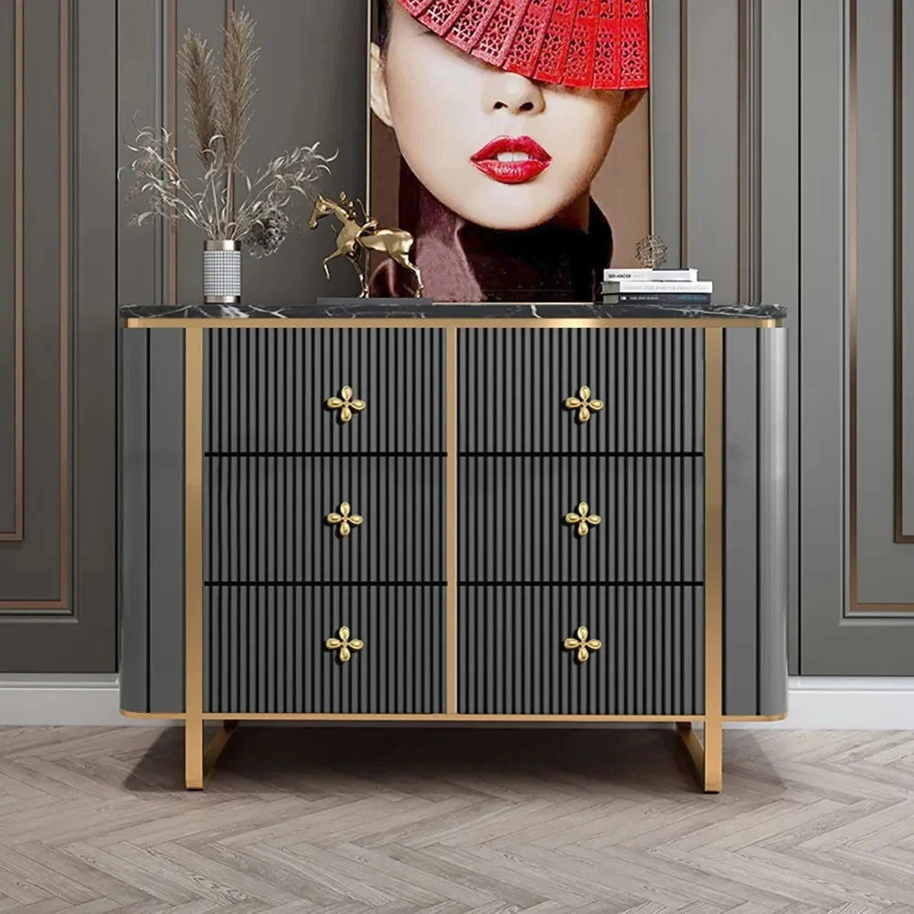 1200mm Modern Grey Dresser Faux Marble Top Cabinet with 6 Drawers - Homary