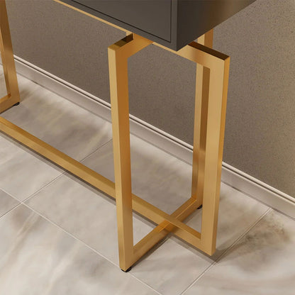 1200mm Modern Narrow Black Console Table with Storage Drawers and Metal Legs in Gold - 